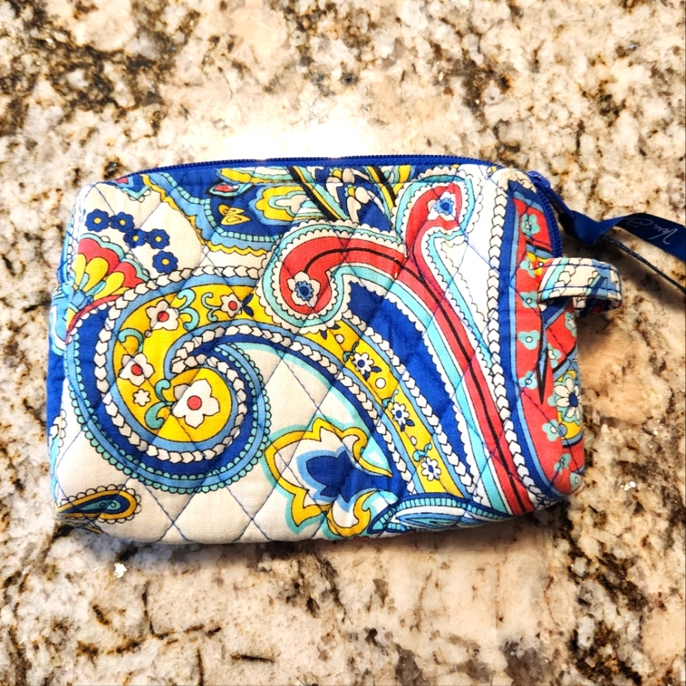Vera Bradley Cosmetic Bag, Marina Paisley Make Up, Plastic Lined GUC Blue Travel